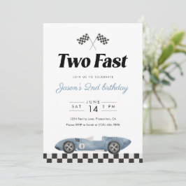 Two Fast 2nd Birthday Vintage Race Car Watercolor  Einladung