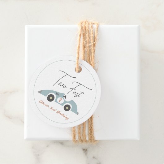 Two Fast Blue Race Car Boy 2nd Birthday Geschenkanhänger (Beispiel)