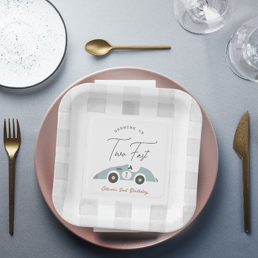 Two Fast Blue Race Car Boy 2nd Birthday Pappteller