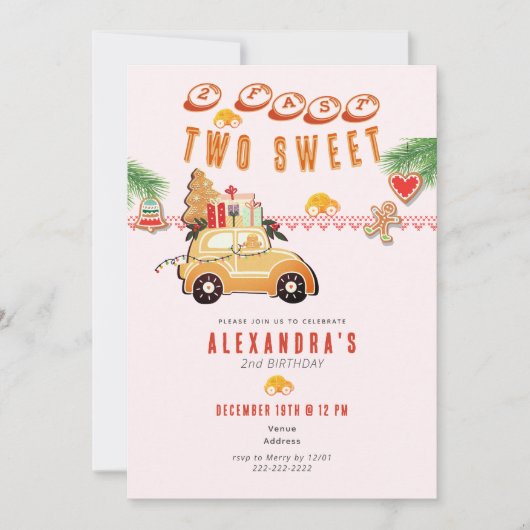 Two Fast Christmas Gingerbread Car P 2nd Birthday Einladung (Vorderseite)