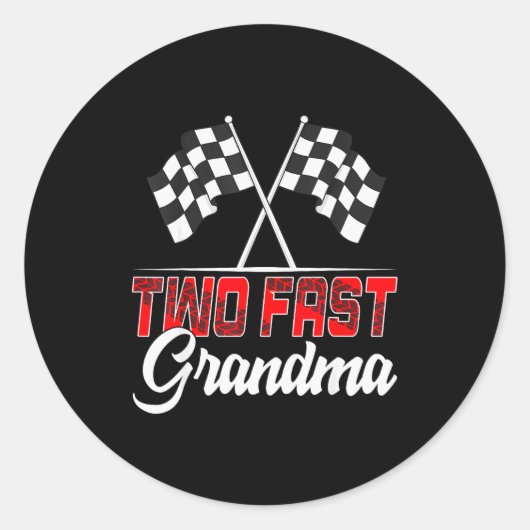 Two Fast Grandma Second Birthday Racing Car Family Runder Aufkleber (Vorderseite)