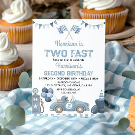 Two Fast Race Car Blue Boy Birthday Party Einladung