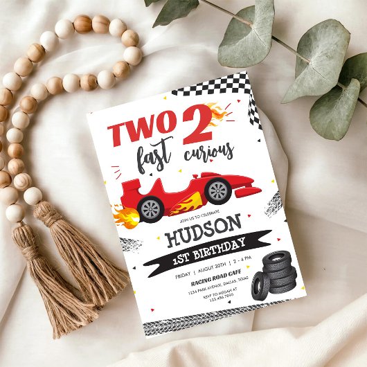 Two Fast Race Car Boy 2nd Birthday Invitation Einladung