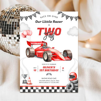 Two Fast Race Car Boy 2nd Birthday Invitation Einladung