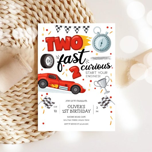 Two Fast Race Car Boy 2nd Birthday Invitation Einladung