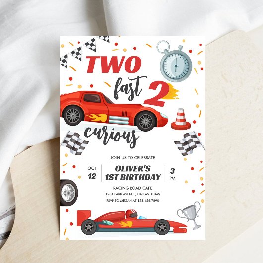 Two Fast Race Car Boy 2nd Birthday Invitation Einladung
