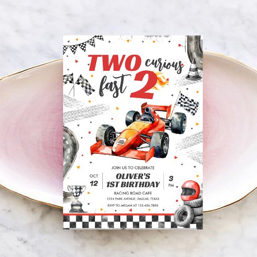 Two Fast Race Car Boy 2nd Birthday Invitation Einladung