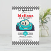 Two Fast Race Car Boy 2nd Birthday Party Einladung (Stehend Vorderseite)