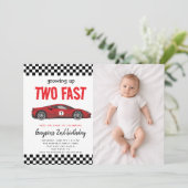 Two Fast Race Car Boy 2nd Birthday Party Einladung (Stehend Vorderseite)