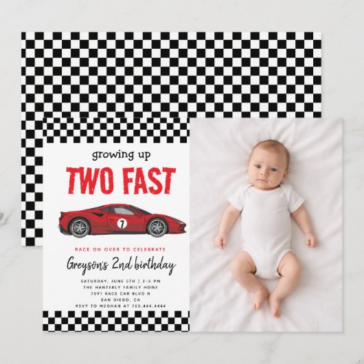 Two Fast Race Car Boy 2nd Birthday Party Einladung (Vorne/Hinten)