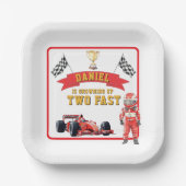 Two Fast Race Car Checkered Flag Birthday Pappteller (Vorderseite)