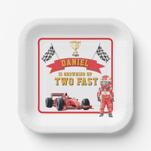 Two Fast Race Car Checkered Flag Birthday Pappteller (Vorderseite)