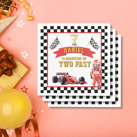 Two Fast Racing Theme Karierte Flaggen-Party Serviette