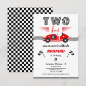 Two Fast Red Race Car 2nd Birthday °Race Einladung (Vorne/Hinten)