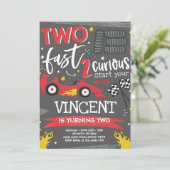 Two Fast Red Rennwagen 2. Geburtstag Einladung (Stehend Vorderseite)