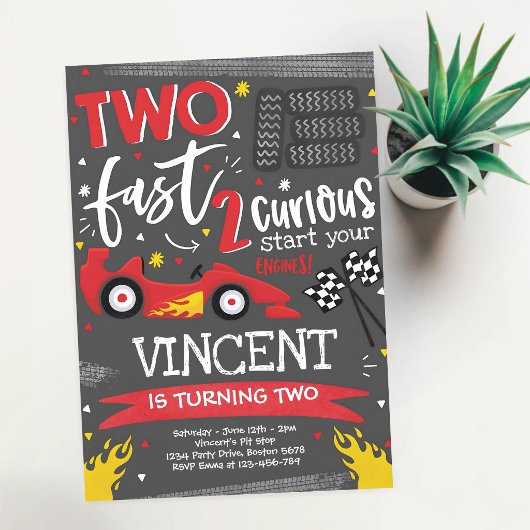 Two Fast Red Rennwagen 2. Geburtstag Einladung