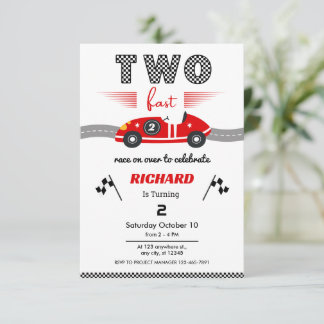 Two Fast Red Rennwagen 2. Geburtstags °Rennen Einladung