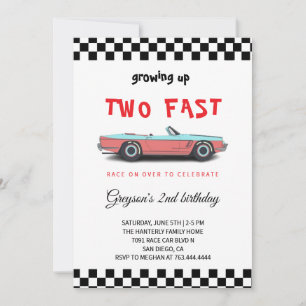 "Two Fast! Rennwagen-Einladung zum 2. Geburtstag" Einladung