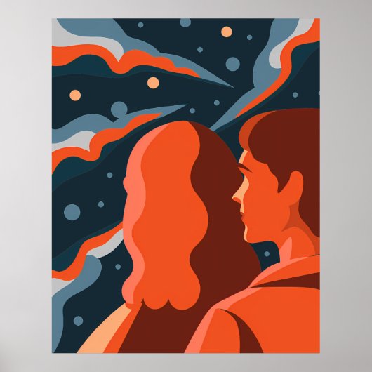 Two Figures Contemplating an Abstract Cosmic Scene Poster (Vorne)