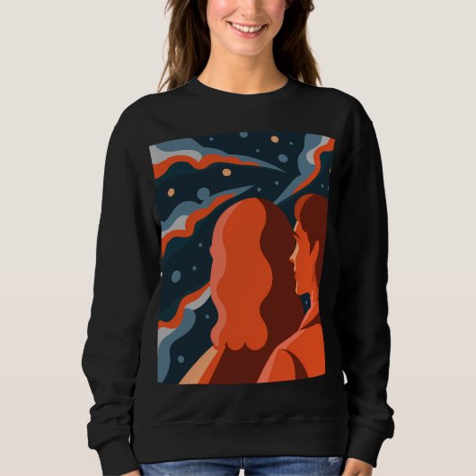Two Figures Contemplating an Abstract Cosmic Scene Sweatshirt (Vorderseite)
