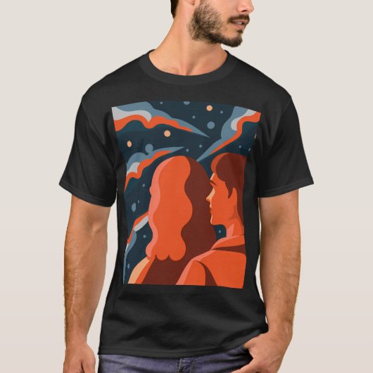 Two Figures Contemplating an Abstract Cosmic Scene T-Shirt (Vorderseite)