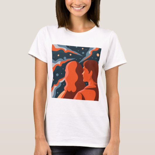 Two Figures Contemplating an Abstract Cosmic Scene T-Shirt (Vorderseite)