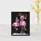 Two Flamingo With Santa Hat And Lights Merry Chris Karte (Gelbe Blume)