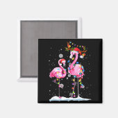 Two Flamingo With Santa Hat And Lights Merry Chris Magnet (Vorderseite/Rückseite)