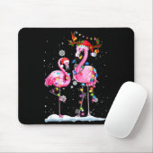 Two Flamingo With Santa Hat And Lights Merry Chris Mousepad (Mit Mouse)