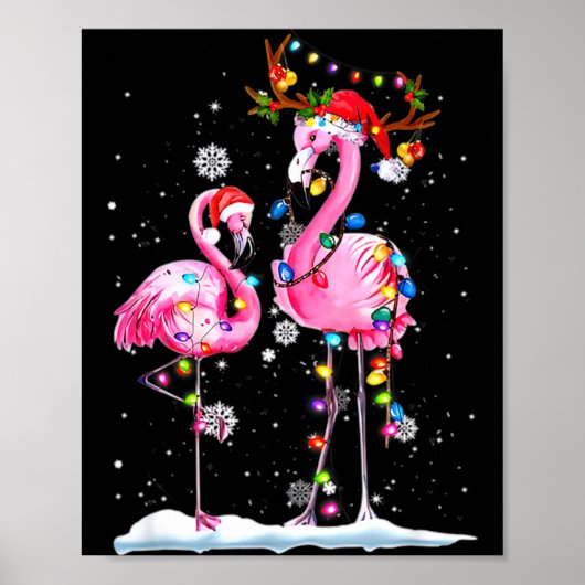 Two Flamingo With Santa Hat And Lights Merry Chris Poster (Vorne)