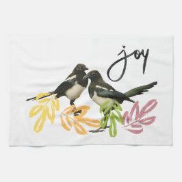 "Two for Joy" Magpies und floraler Akzent Geschirrtuch