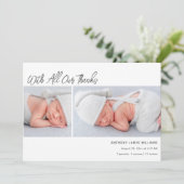 Two Foto Baby Birth Statistics Vielen Dank Ankündigung (Stehend Vorderseite)