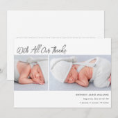 Two Foto Baby Birth Statistics Vielen Dank Ankündigung (Vorne/Hinten)