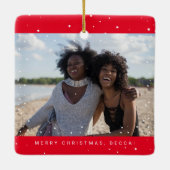 Two Foto von Bold Red Best Friend Snowfall Holiday Keramikornament (Rückseite)