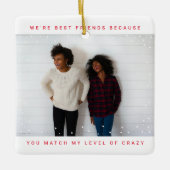 Two Foto von Bold Red Best Friend Snowfall Holiday Keramikornament (Vorderseite)