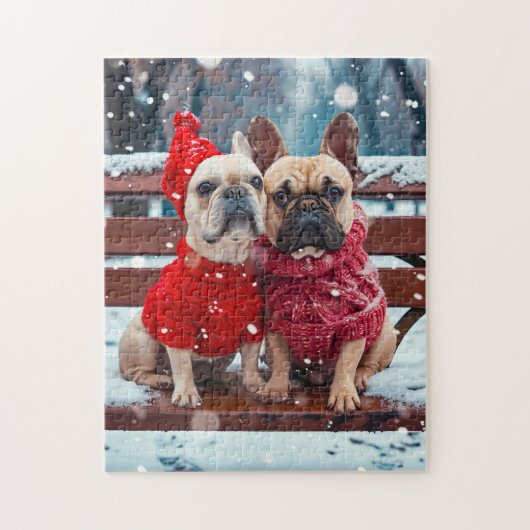Two Frenchies In Winter Knitwear Puzzle (Vertikal)