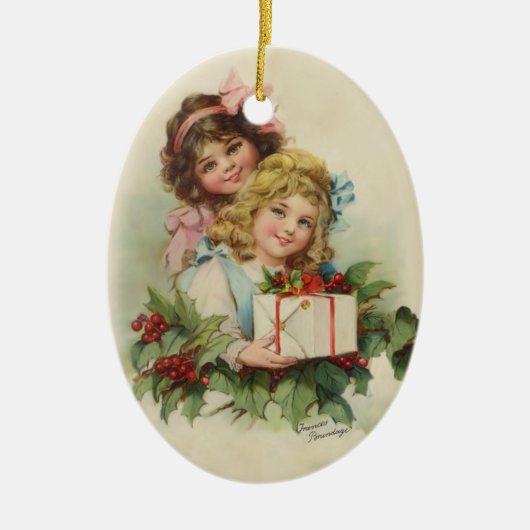 Two Girls Holly Gift - Francis Brundage Keramikornament (Vorne)