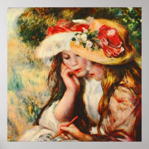 Two Girls Reading in a Garden Renoir Fine Art Poster