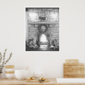 Two girls sitting by a fireplace at Christmas Poster (Küche)