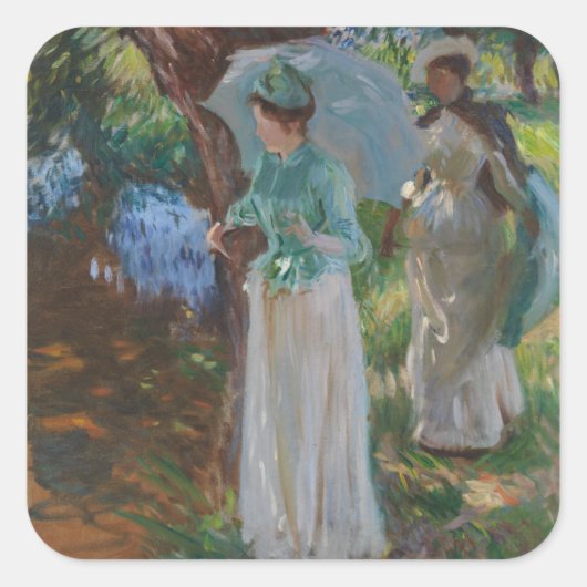 Two Girls with Parasols Quadratischer Aufkleber (Vorderseite)