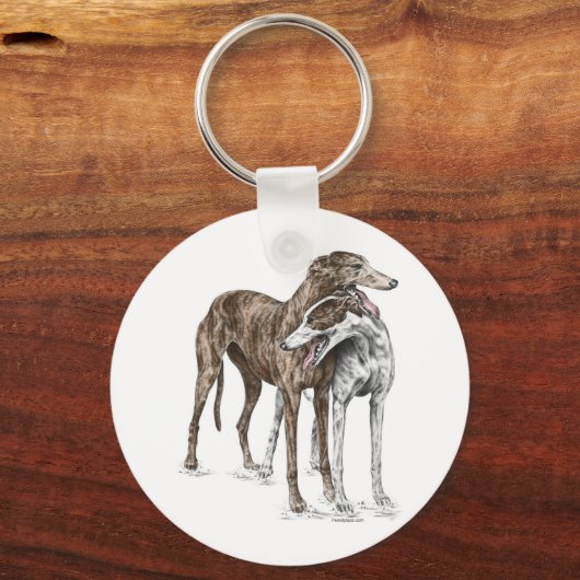 Two Greyhound Friends Dog Art Schlüsselanhänger (Vorderseite)