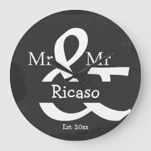 Two Groom Mr And Mr Personalized Faux Chalkboard Große Wanduhr