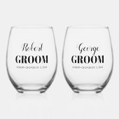 Two grooms names black typography gay wedding weinglas ohne stiel (Vorderseite)