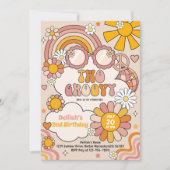 Two Groovy 70s Flower Power Rainbow Birthday Party Einladung (Vorderseite)