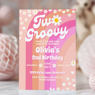 Two Groovy Daisy Rainbow 2. Geburtstag Einladung