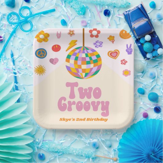 Two Groovy Disco Ball 2nd Birthday Party Pappteller (Party)
