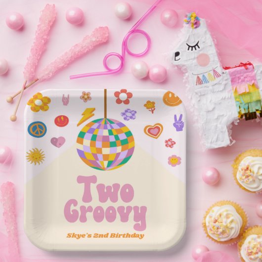 Two Groovy Disco Ball 2nd Birthday Party Pappteller (Party)