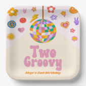 Two Groovy Disco Ball 2nd Birthday Party Pappteller (Vorderseite)