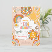 Two Groovy Retro 70er Rainbow Girl 2. Geburtstag Einladung (Stehend Vorderseite)