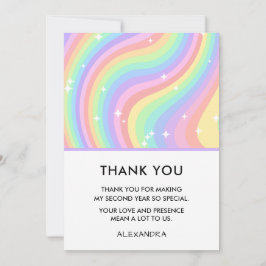 Two Groovy Retro Pastel Rainbow 2nd Birthday Dankeskarte